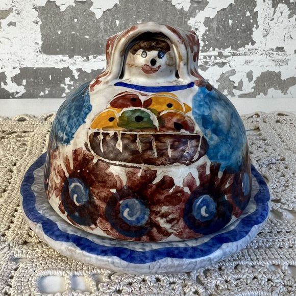 Vtg Italian Pottery Salt Cellar Cottagecore Granny Whimsy‎ Handmade & Painted 4” - Picture 1 of 10